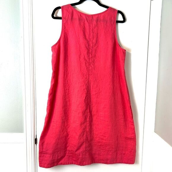 J. Jill L 100% linen coral sleeveless pocket dress - Picture 3 of 8